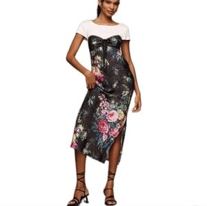 Anthropologie Twofer Midi Slip Multicolored Floral Side Slit Dress Size: XL
